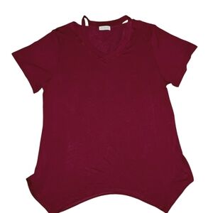 Women's Plus-size V-Neck Short Sleeve Top - Burgundy